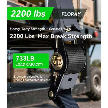 Floray 1" x 15' Heavy Duty Ratchet Straps – Tie Down Straps with S Hooks, 1,800lbs Break Strength – 4 Pack Retractable Cargo Straps for Trucks, Trailers, and Outdoor Gear