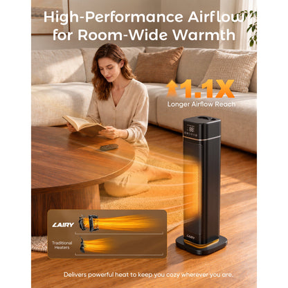Lairy 24inch 1500W Space Heater for Indoor Use, Electric Ceramic Tower Heaters with Thermostat,3 Modes, Eco, Night Light, Black