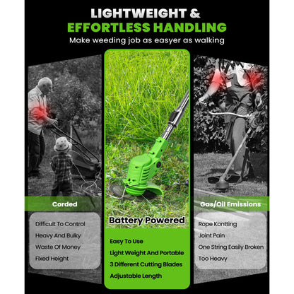 HOTREE 21V Cordless Weed Eater, String Trimmer, Edger & Mower with Battery and Multiple Blades for Lawn & Garden