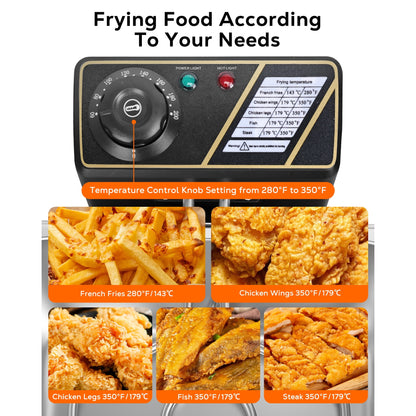 Casualife Deep Fryer with Dual Baskets, 6QT Electric Fryer with Adjustable Temp & Timer, Nonstick Tank for Chicken & Fries