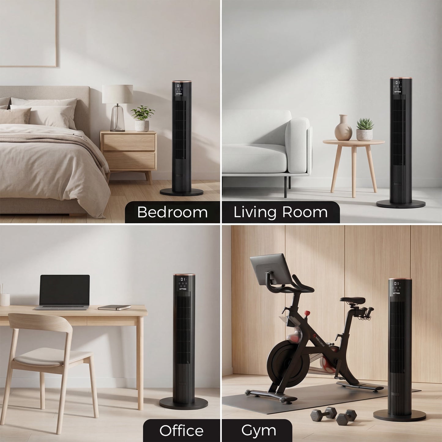 NFTIGB 36'' Tower Fan with Remote, 70° Oscillating Bladeless Floor Fan for Bedroom, 3 Modes, 12H Timer, Digital Display, Black