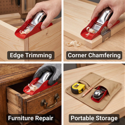 OHHANI Adjustable Metal Wood Hand Plane with Carbon Steel Blade, Professional Planer for Woodworking and DIY, Red