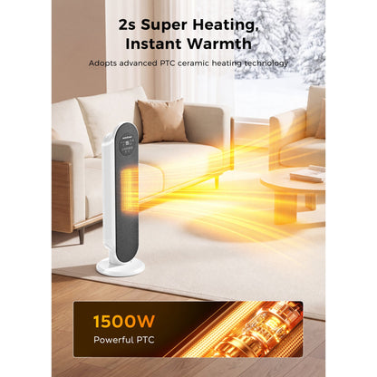 MORSUMA 25" White Tower Heater with Remote Control, 1500W PTC Electric Space Heater with ECO Mode, LED Display, Timer and Adjustable Thermostat for Home Office Bedroom
