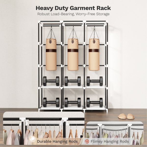 Riousery Portable Closet, 51 Inch Wardrobe Closet for Hanging Clothes 6 Storage Organizer Shelves, Brown