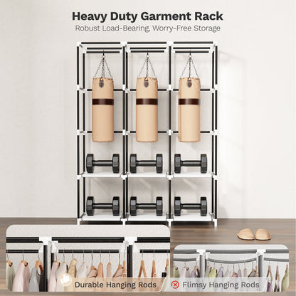 Riousery Portable Closet, 51 Inch Wardrobe Closet for Hanging Clothes 6 Storage Organizer Shelves, Brown