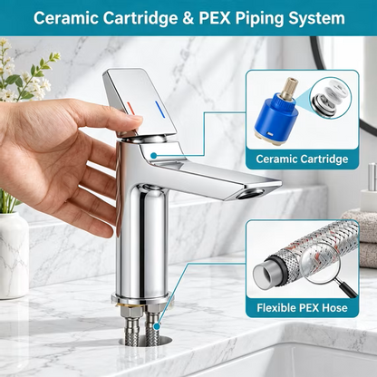 LZSDS Bathroom Faucet Single Handle, Hot Cold Dual Control Water Saving with Honeycomb Aerator and Thickened Handle