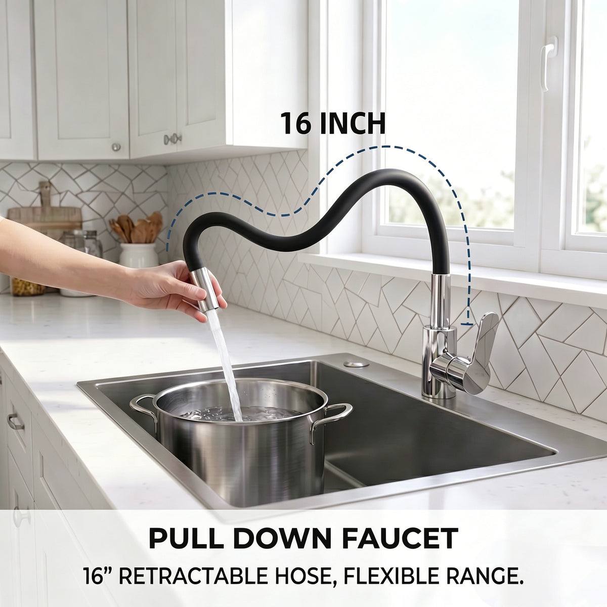 LZSDS Kitchen Faucet with Sprayer for RV, 360 Rotating Brass, Black