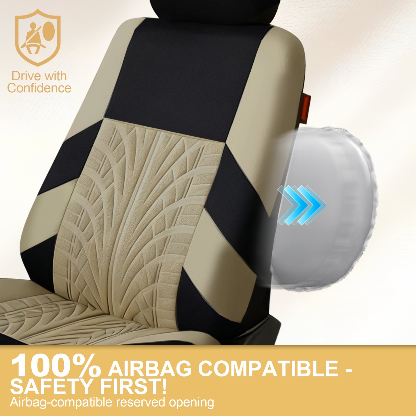 FLORAY 9-Piece Car Seat Covers - Airbag Safe, Thickened, Split Rear, Machine Washable - Universal Fit for Cars, SUVs, Trucks, Beige