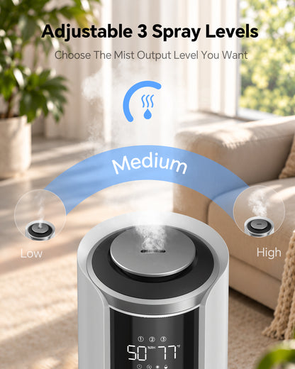 Reelexia 8L Humidifiers for Bedroom Large Room, Top Fill Ultrasonic Cool Mist Tower Humidifiers with Humidistat, Auto Shut-off
