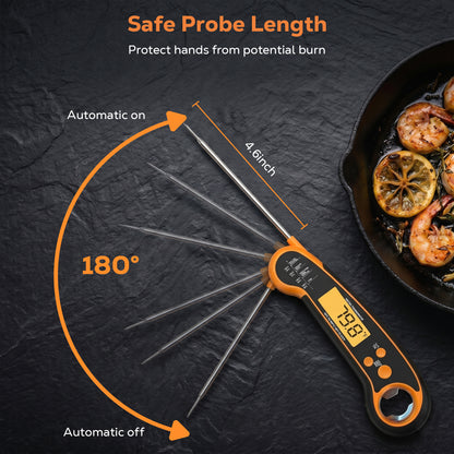M Buder Digital Meat Thermometer, Waterproof Instant Read Food Thermometer for Cooking Grilling, Air Fryer, Professional Thermometer Gift for Men, Dad, Mom, Orange