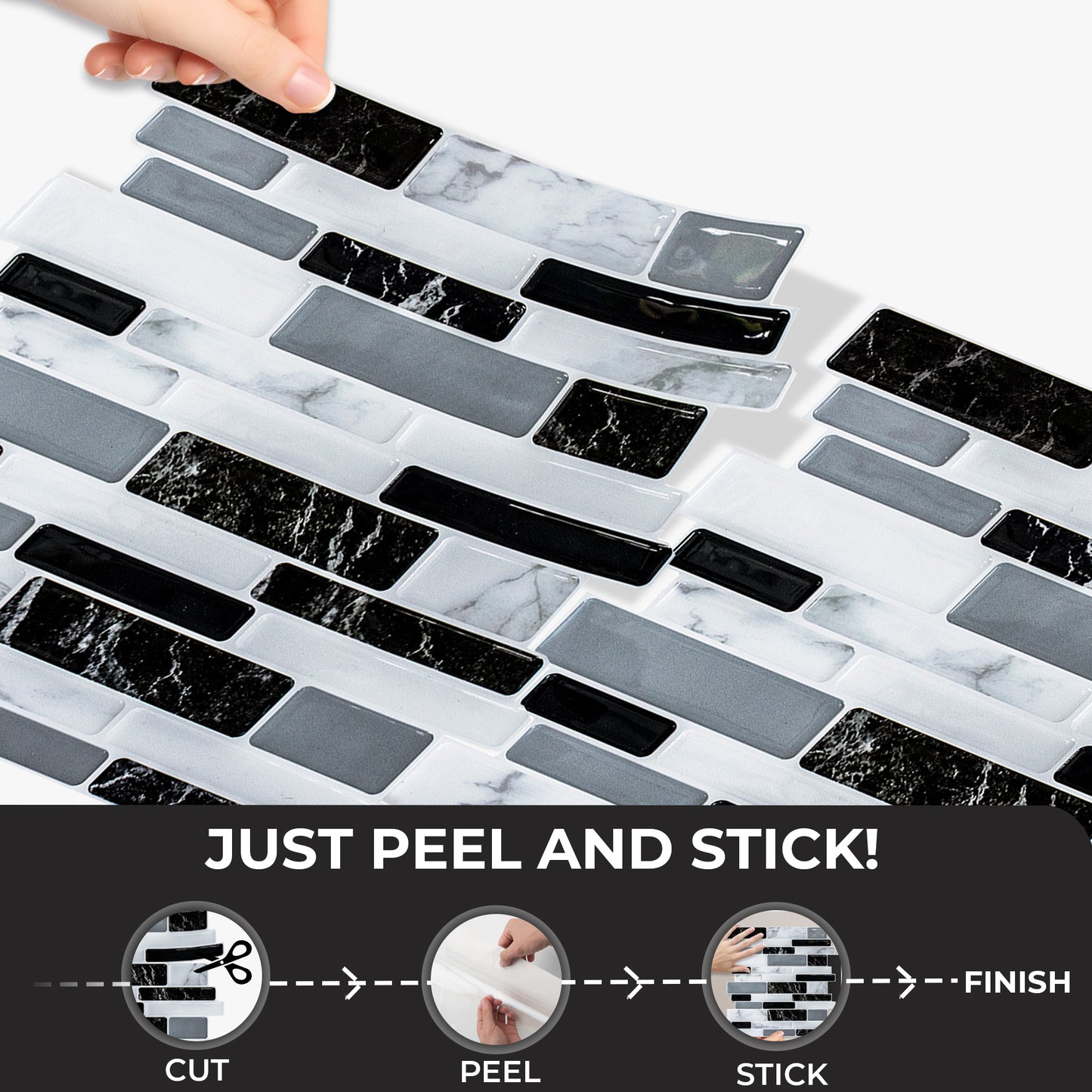 AOLIGO Peel and Stick Backsplash, Peel and Stick Backsplash for Kitchen, Self Adhesive Marble Grey Wall Tile (12" x 12" per Sheet, pack of 10pcs)