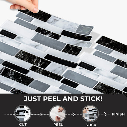 AOLIGO Peel and Stick Backsplash, Peel and Stick Backsplash for Kitchen, Self Adhesive Marble Grey Wall Tile (12" x 12" per Sheet, pack of 10pcs)