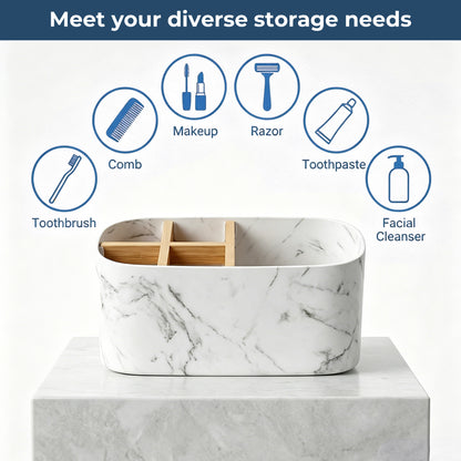 AOLIGO 5 Slot Toothbrush Holder for Bathroom, Electric Toothbrush Organizer with Removable Compartment,  Marble White