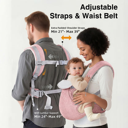 RUPOUN Baby Carrier, Convertible Soft & Cool Baby Carrier, 4-Position, Pink, for Child, Infant, Newborn
