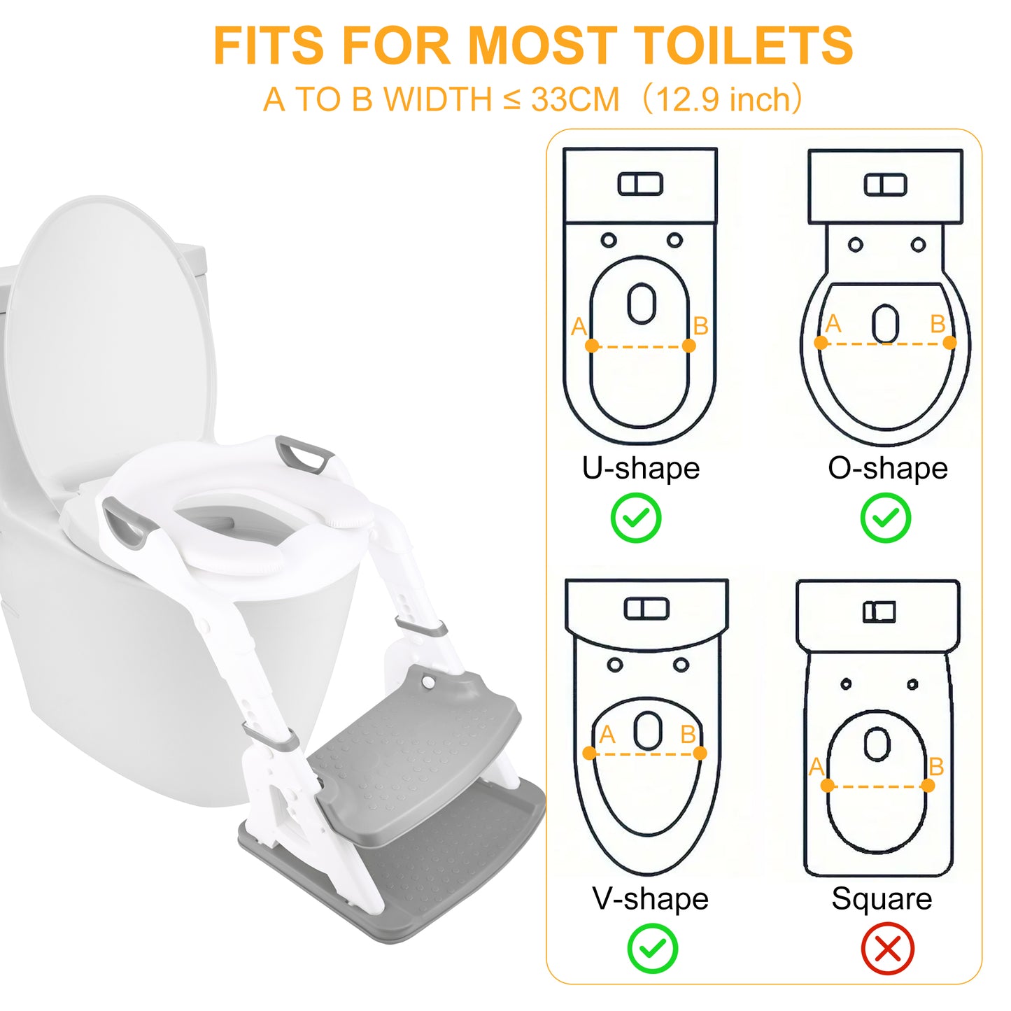 RUPOUN Potty Training Seat 2-in-1 with 2 Step Ladder Foldable and Adjustable Height