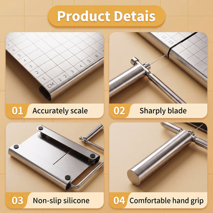 M Buder Cheese Slicer, Stainless Steel Cheese Cutter with Blade and Measuring Grids Board, Wire Cheese Cutter for Butter Cutter, Food Slicer