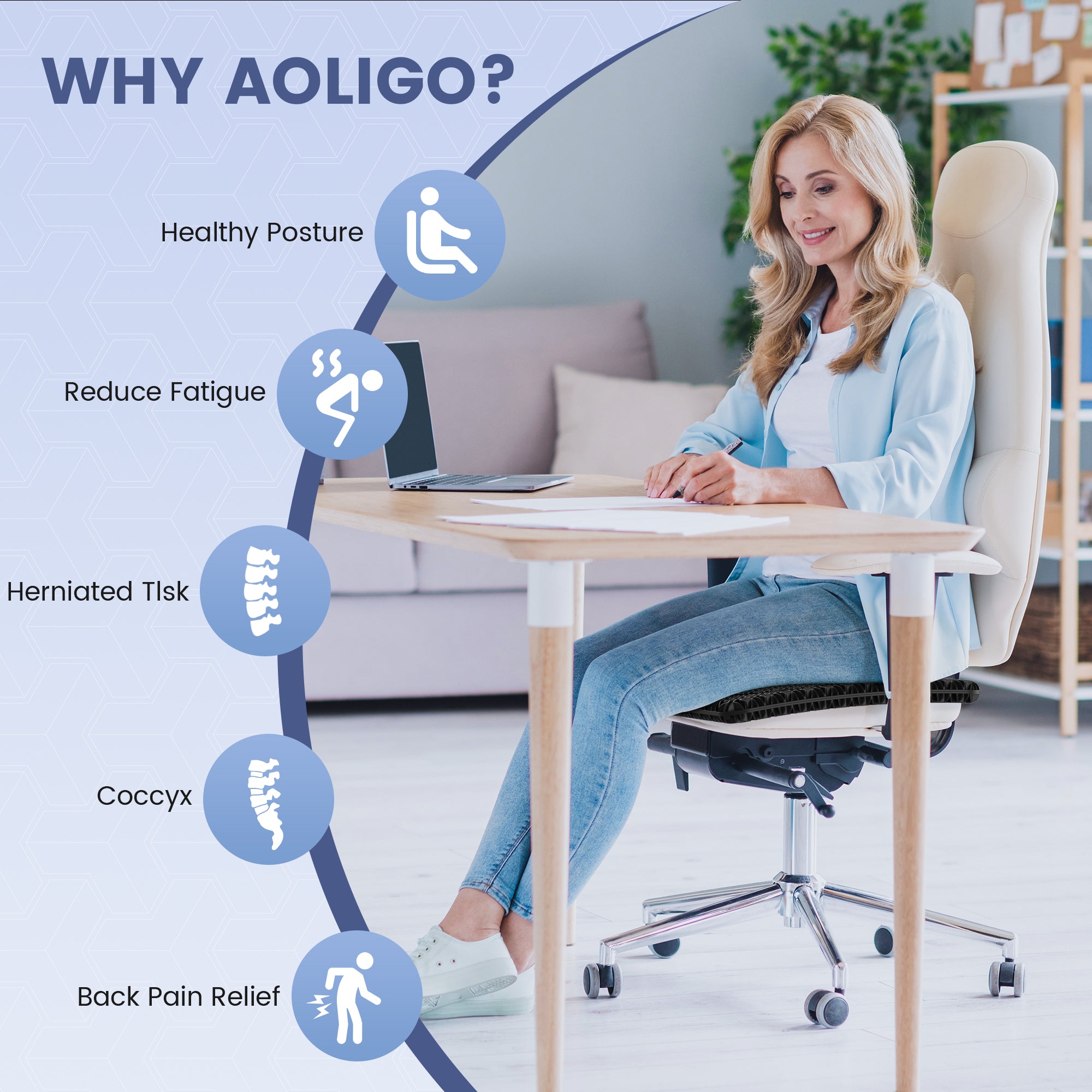 AOLIGO Gel Seat Cushion for Long Sitting, Office Chair, Car, Wheelchair, Black