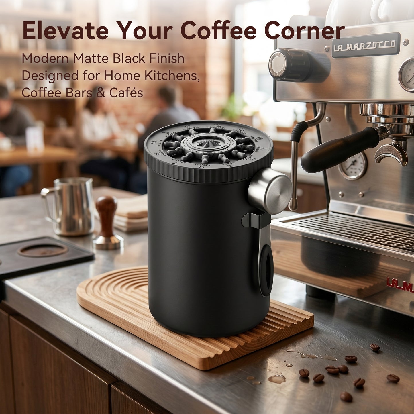 Riousery 60 oz Matte Black Stainless Steel Coffee Canister, Airtight Storage for Beans, Tea & Sugar with Valve and Scoop