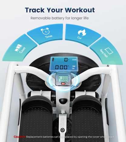 BIMZUC Steppers for Exercise with Twist Stool, Multifunctional Mini Fitness Machine for Full Body Workout, Home Workout Equipment with Resistance Bands & LCD Monitor