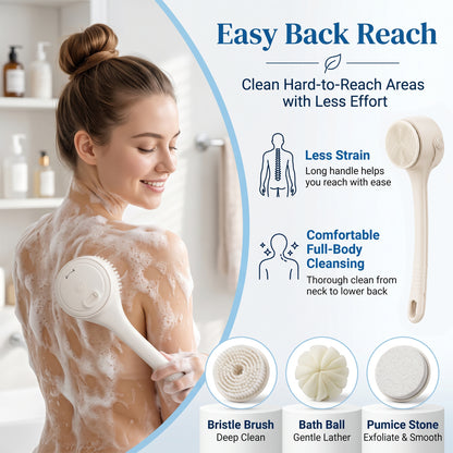 Bokyan Electric Body Brush, Rechargeable Shower Brush with Long Handle, IPX7 Waterproof Spin Skin Brush with 4 Brush Heads, Head Holder
