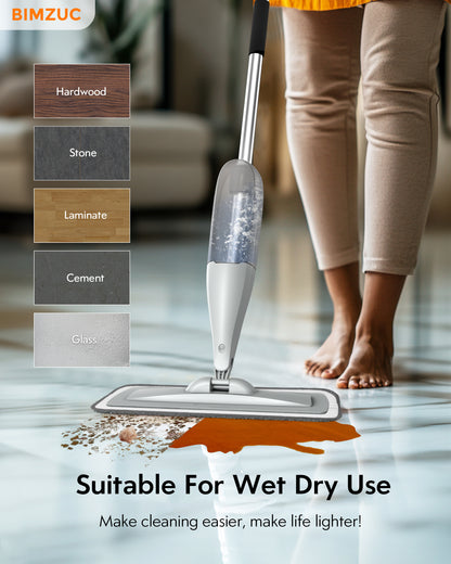 BIMZUC Spray Mop for Floor Cleaning with 3 Washable Pads-Wet Dry Microfiber Mop with 27 oz Refillable Bottle, Gray - New