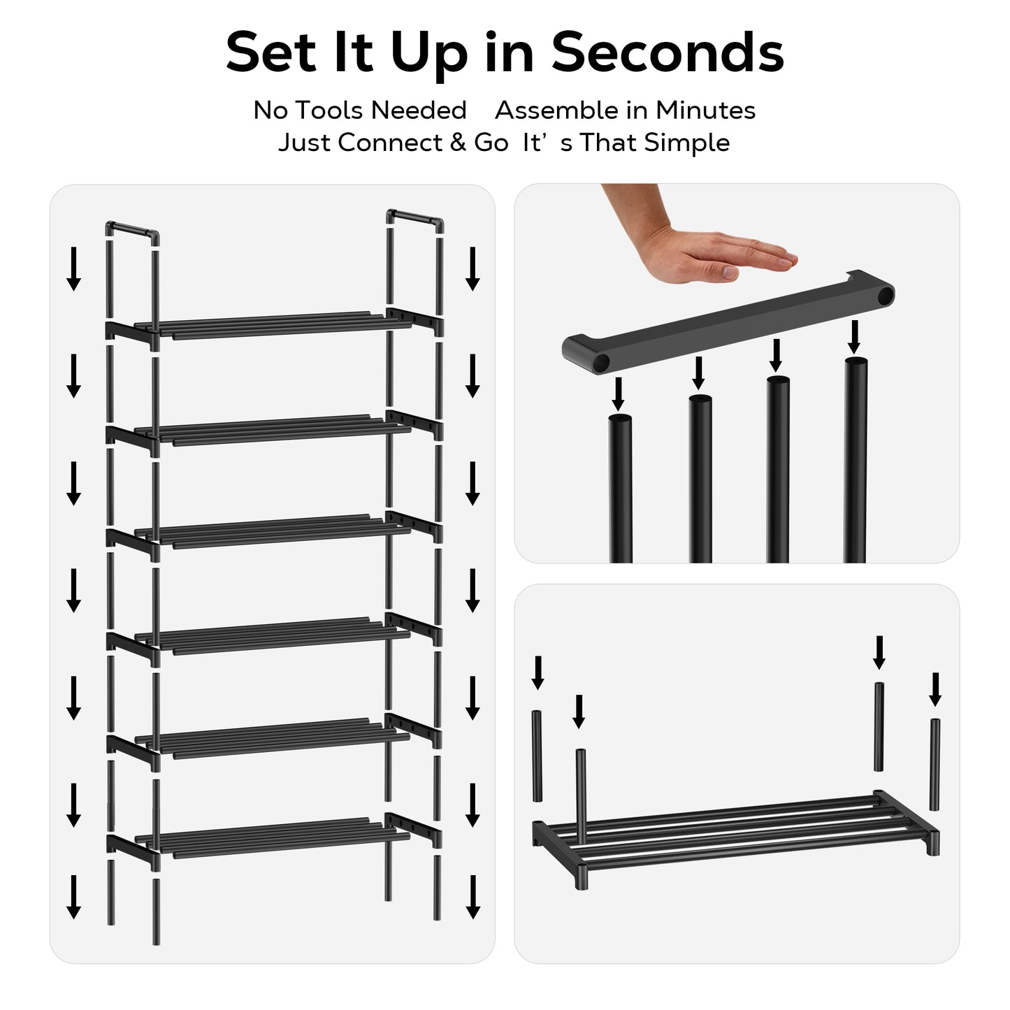 Riousery 6-Tier All-Steel Shoe Rack, Stackable Metal Shoe Organizer with Adjustable Shelves, Heavy-Duty Storage for Entryway, Closet, Bedroom