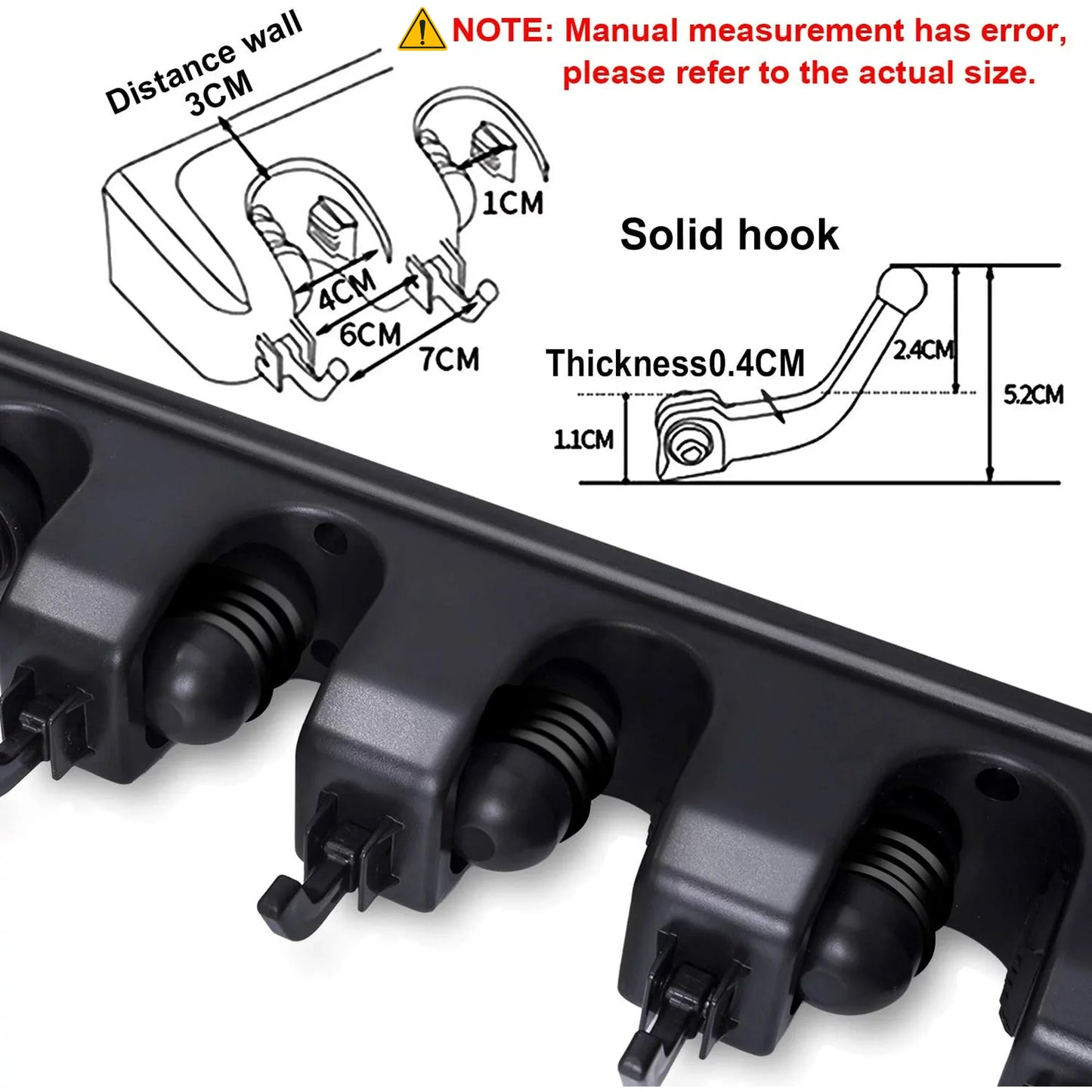 BIMZUC Wall Mount Broom Holder, 5-Position Plastic Organizer with Hooks, for Home and Garden Cleaning Tools