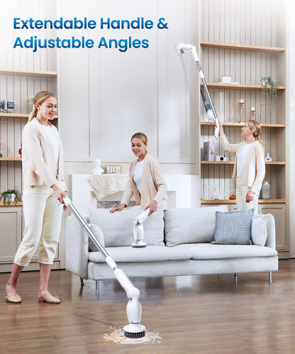 BIMZUC Electric Spin Scrubber, Cordless Cleaning Brush,8 Replaceable Heads, 4 Adjustable Angles, Remote Switch, White