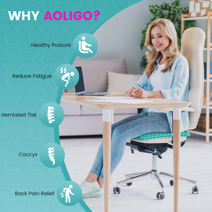 AOLIGO Gel Seat Cushion for Long Sitting, 17" x 15" Enlarged Thickened Pad, Soft & Breathable Office and Wheelchair Comfort, Cyan
