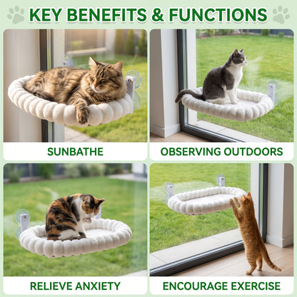 Tolobeve Foldable Cat Window and Wall Perch, Steel Frame Hammock, White Flannel, Holds 33 lbs,XL