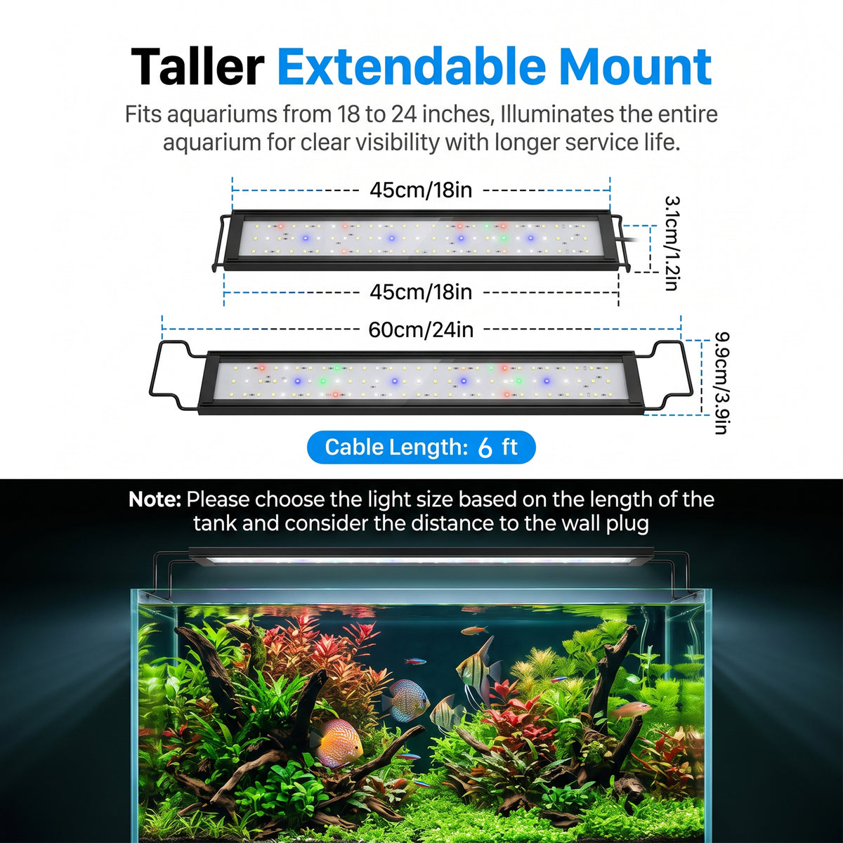 Feeray 10-Level Dimmable LED Aquarium Light with Auto Timer for Fish Tanks & Planted Aquariums
