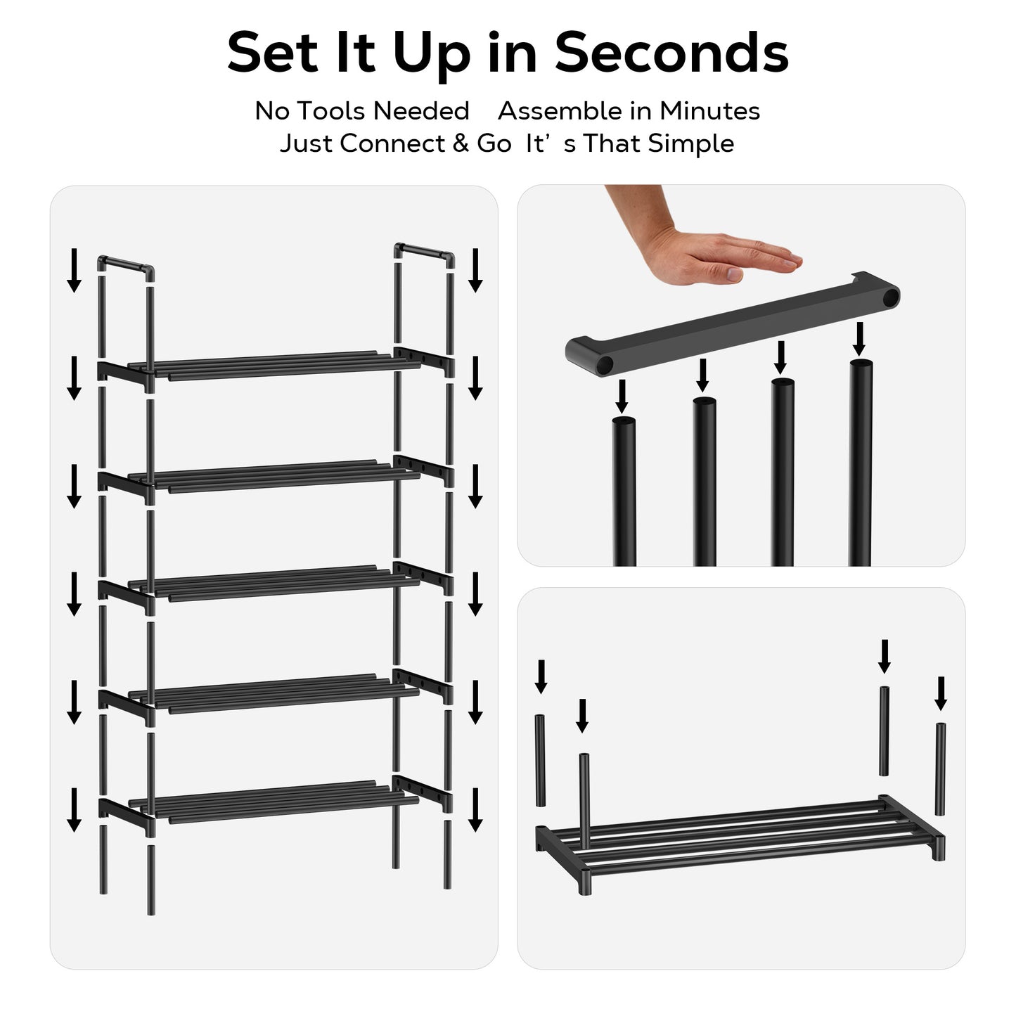WEENEED 5-Tier Shoe Rack, Closet Organizer, Bedroom Shoe Storage, Easy Assembly, Metal Rods, Holds up to 18 Pairs