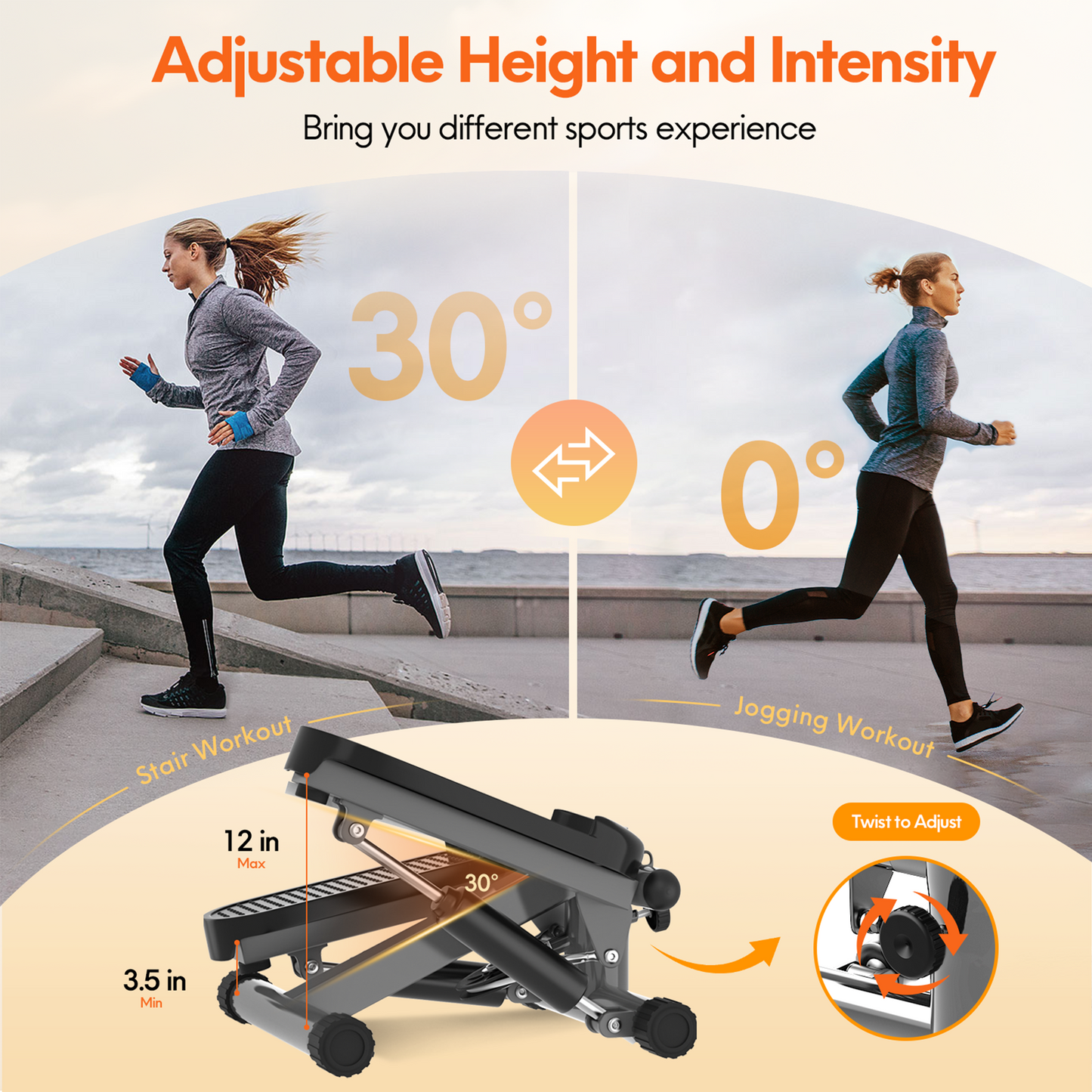 OPMUKIN Mini Stepper for Exercise, Stair Steppers Workout at Home with Resistance Bands & LCD Monitor, Cardio Fitness Equipment Machine with 330LBS Capacity