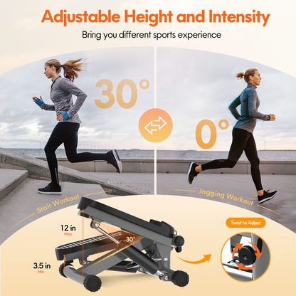 OPMUKIN Mini Stepper for Exercise, Stair Steppers Workout at Home with Resistance Bands & LCD Monitor, Cardio Fitness Equipment Machine with 330LBS Capacity