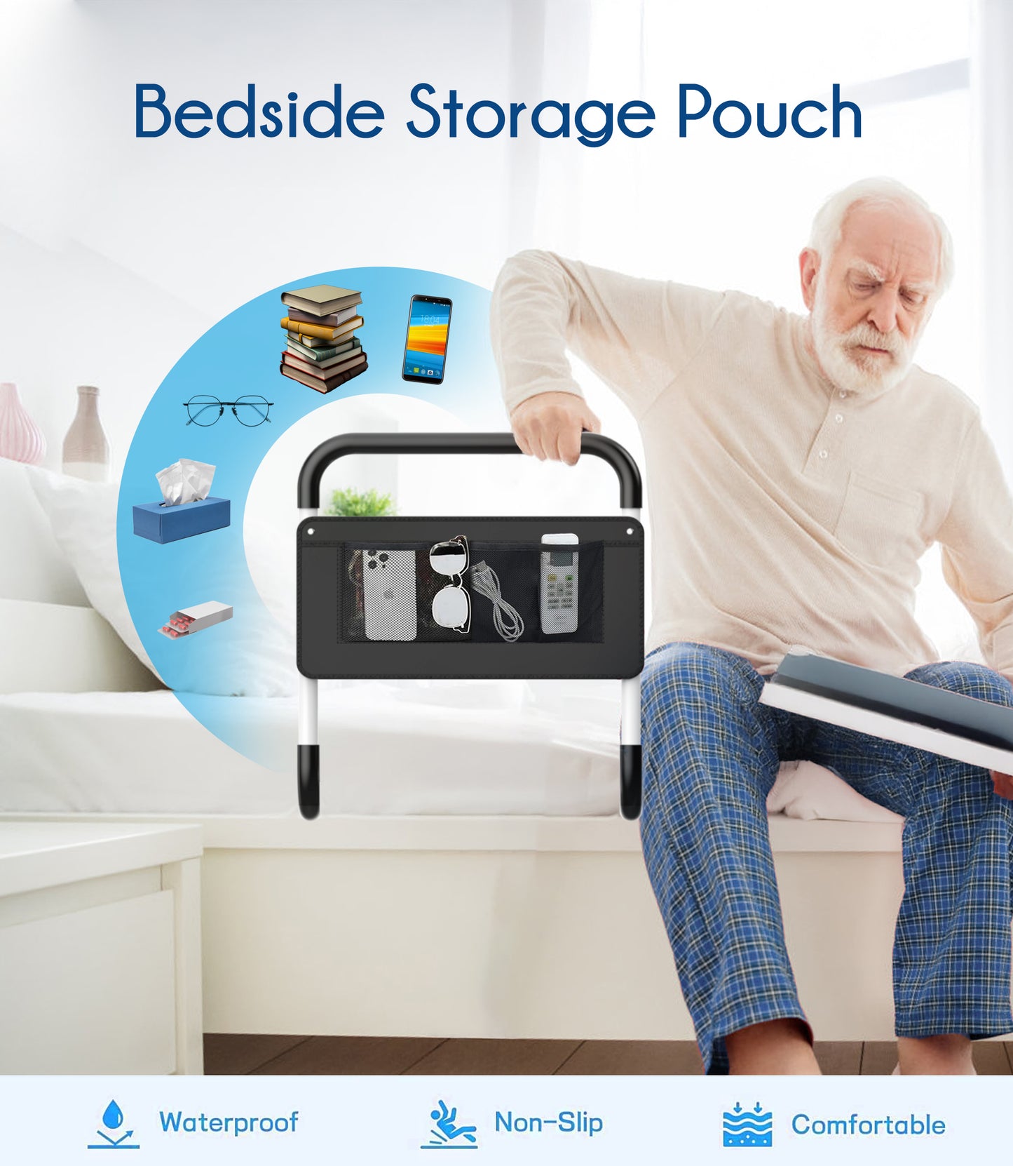 BOKYAN Bed Assist Rail for Seniors, for Elderly Adults Adjustable Safety Guard, with Storage Bag and Fixing Strap