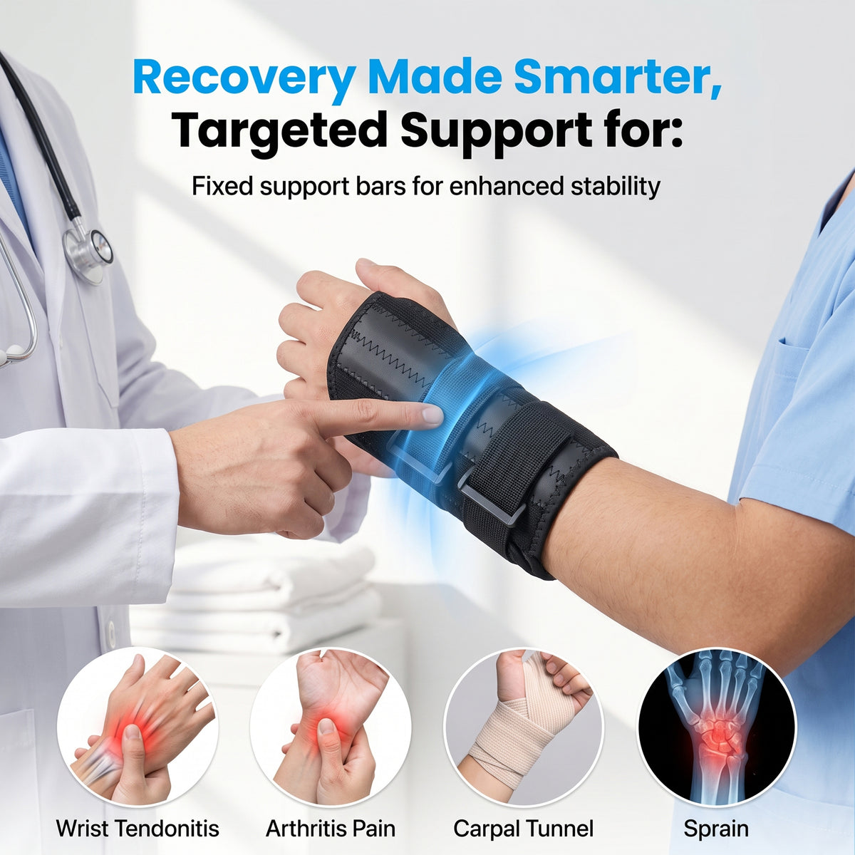 BOKYAN 2PCS Carpal Tunnel Wrist Brace, Adjustable Metal Splint Wrist Stabilizer for Tendonitis Arthritis, All Day Wear, Black