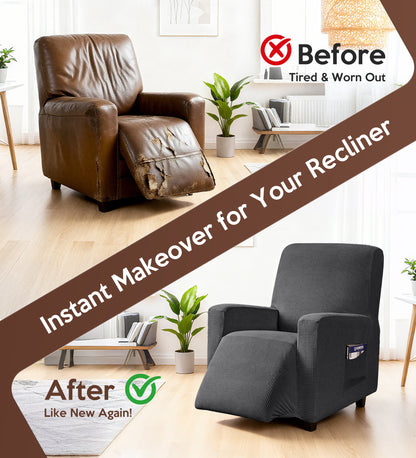 WEENEED Recliner Chair Cover, Stretch Polyester One-Piece Slipcover with Side Pocket, Universal Fit Sofa Protector for Pets and Home Décor, Dark Gray