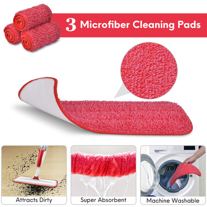 BIMZUC Spray Mop for Floor Cleaning Wet & Dry, with 14 oz Refillable Bottle and 3 Washable Microfiber Pads, Red