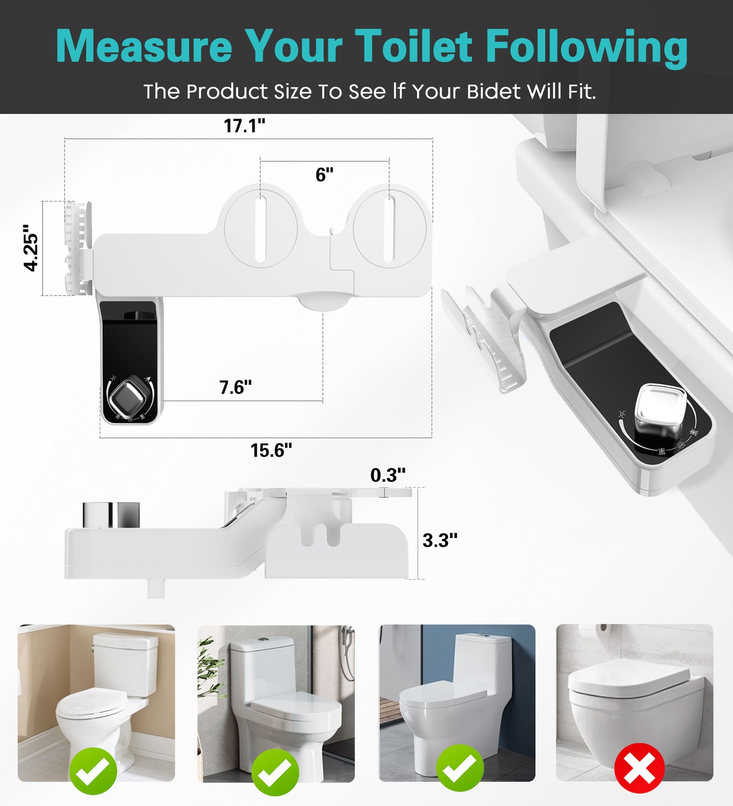 Hodvit Non-Electric Bidet Toilet Attachment, Dual Nozzle with Self-Cleaning, Adjustable Pressure Control