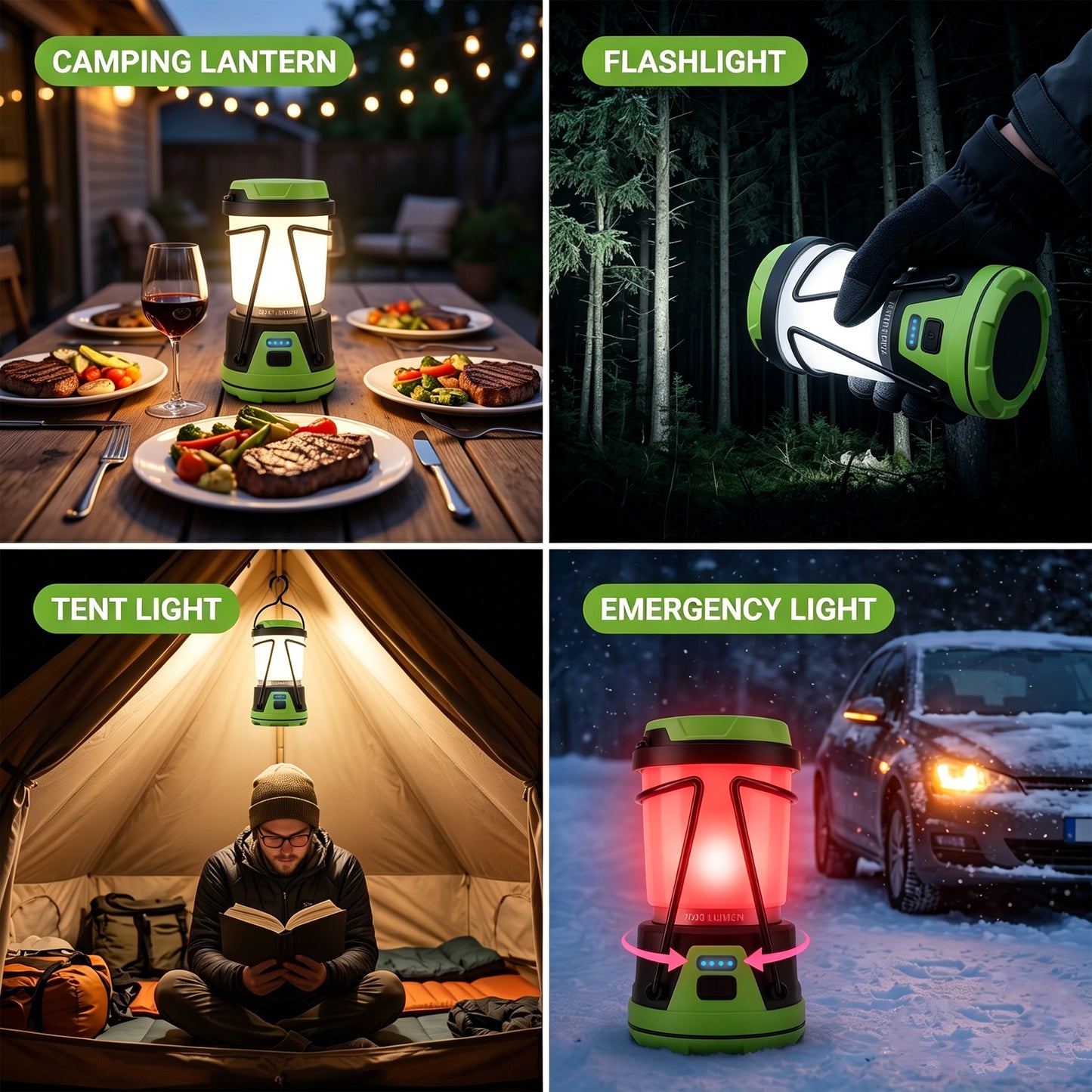 OHHANI Camping Lantern 2000LM 4000mAh Rechargeable Camping Lights with 4 Light Modes for Power Outages, Hiking, Fishing, Tents, Home