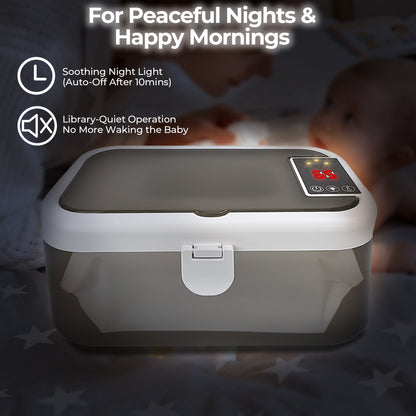 WEENEED Baby Wipe Warmer and Dispenser, USB Powered, 3 Temperature Settings 131°F–149°F, Built-in Night Light, Gray-White