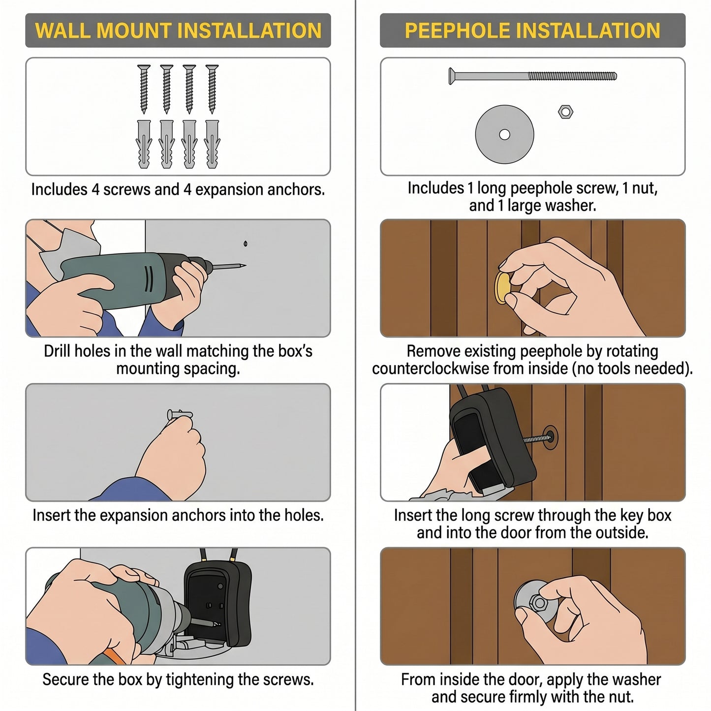 Alylo Key Lock Box, Wall Mount Safe & 4-Digit Resettable Key Storage for Home Outdoor