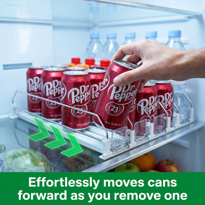 Riousery Self-Pushing Fridge Drink Organizer, Adjustable Beverage Can Dispenser for Refrigerator, 5 Rows Soda Can Storage Rack Holds Up to 20 Cans, White