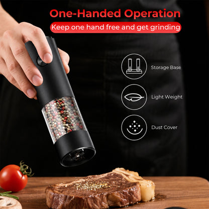 M Buder Electric Salt and Pepper Grinder Set, Automatic USB Rechargeable Pepper Mill Shakers Adjustable Coarseness Easy Filling, 2 Pack, Black