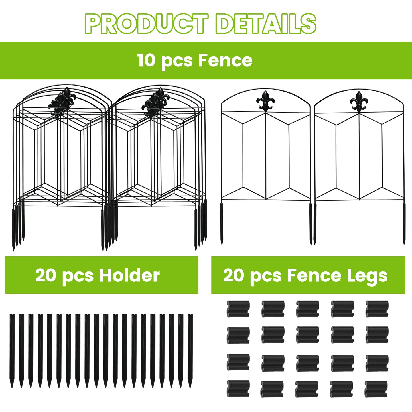 OHHANI Fence 10 Panels 26"x 24" Black Rustproof Metal Wire for Landscape Patio Yard Outdoor Decor