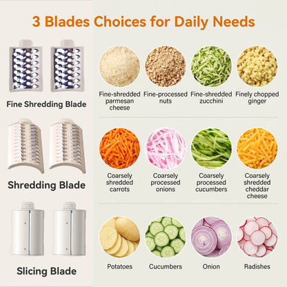 M Buder Electric Cheese Grater, 6 Blades Electric Grater for Home Kitchen, One-Touch Control Electric Cheese Shredder, Mandoline Slicer, Beige