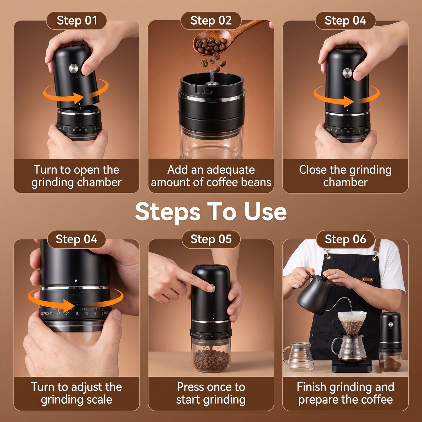 M Buder Electric Coffee Grinder, One-Touch Automatic Burr Coffee Grinde, Spice Grinder 30 Precise Grind Settings