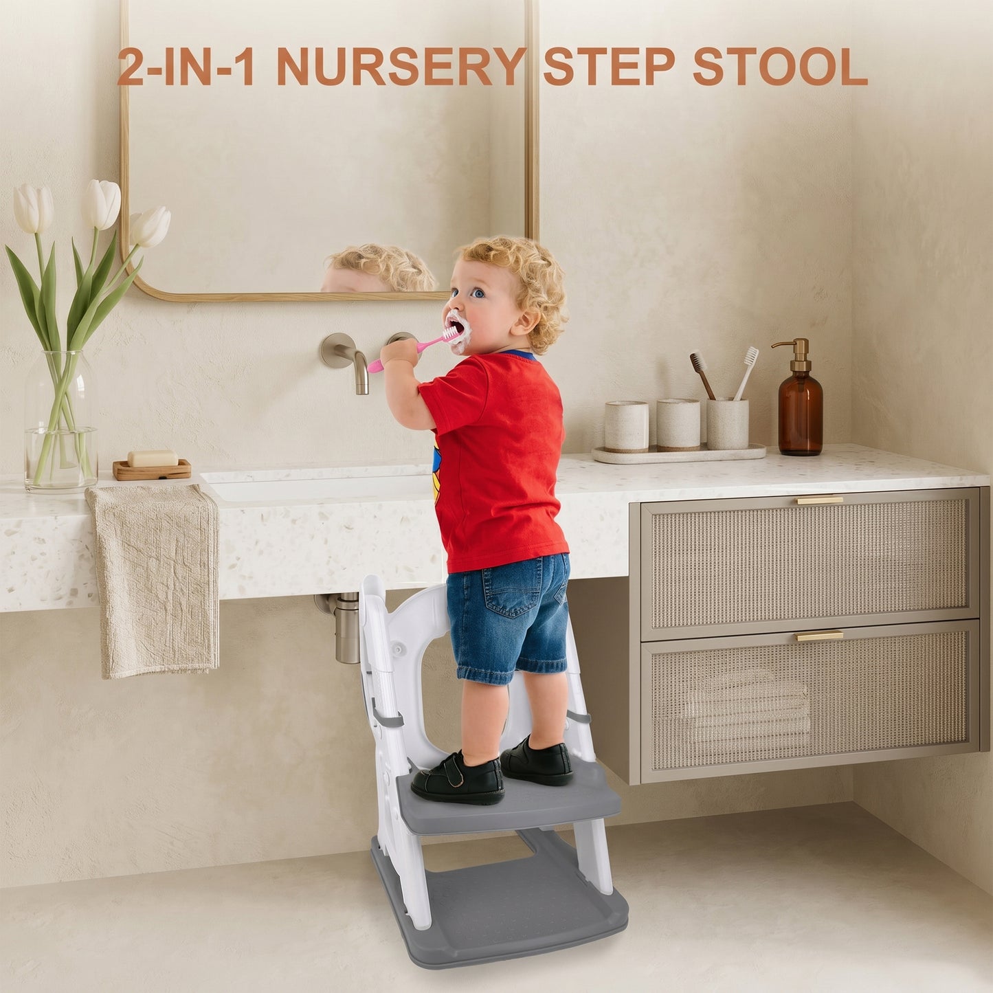 QRNYYOE Potty Training Seat 2-in-1 with 2 Step Ladder, Foldable and Adjustable Height Toddler Toilet Step Stool