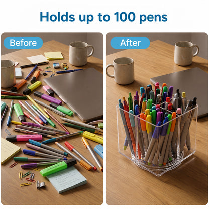 XSAPT Acrylic 4-Compartment Pen Holder, Clear, 1-Piece