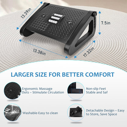 WEENEED Adjustable Ergonomic Foot Rest Under Desk with 6 Heights, Massage Surface & Rollers, Portable Foot Stool for Office, Home & Travel – Black